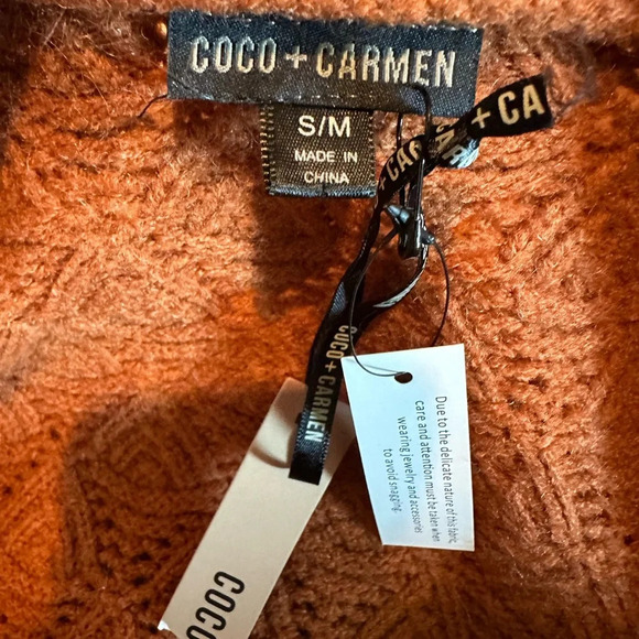 Coco + Carmen Open Front Cardigan Scallop Arm Hem 3/4 Sleeve S/M Rust Orange - Picture 9 of 9